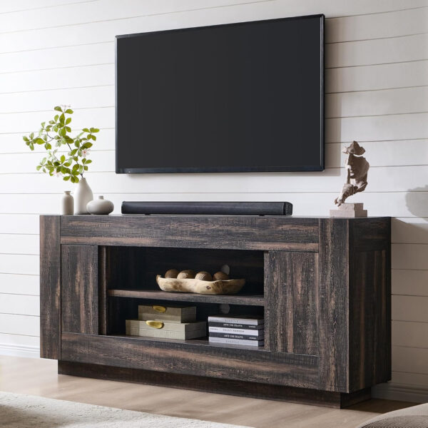 OKD Modern 70" TV Stand, Entertainment Center for TVs Up to 80", Media Console with Large Open Storage & Side Cabinets, Thick Wood Design for Living Room, Dark Walnut