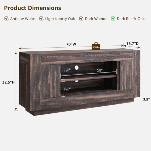 OKD Modern 70" TV Stand, Entertainment Center for TVs Up to 80", Media Console with Large Open Storage & Side Cabinets, Thick Wood Design for Living Room, Dark Walnut