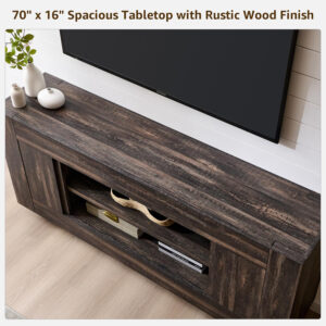 OKD Modern 70" TV Stand, Entertainment Center for TVs Up to 80", Media Console with Large Open Storage & Side Cabinets, Thick Wood Design for Living Room, Dark Walnut