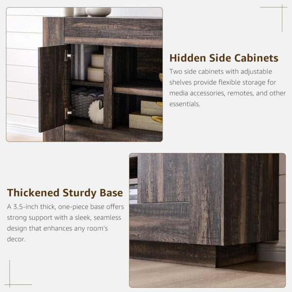 OKD Modern 70" TV Stand, Entertainment Center for TVs Up to 80", Media Console with Large Open Storage & Side Cabinets, Thick Wood Design for Living Room, Dark Walnut
