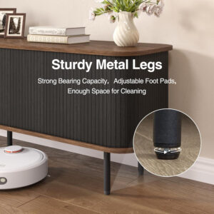 63" Modern Fluted TV Stand for TVs up to 75 Inch , Gaming Entertainment Center with Tambour Slatted Sliding Doors and Storage Cabinet, Media TV Consoles Table for Living Room, Office, Black