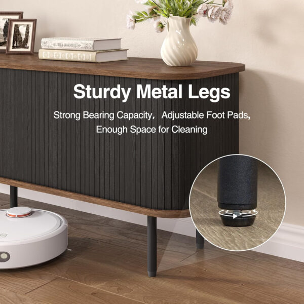 63" Modern Fluted TV Stand for TVs up to 75 Inch , Gaming Entertainment Center with Tambour Slatted Sliding Doors and Storage Cabinet, Media TV Consoles Table for Living Room, Office, Black