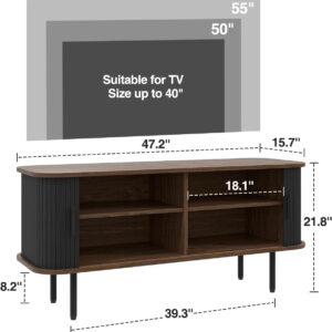 63" Modern Fluted TV Stand for TVs up to 75 Inch , Gaming Entertainment Center with Tambour Slatted Sliding Doors and Storage Cabinet, Media TV Consoles Table for Living Room, Office, Black