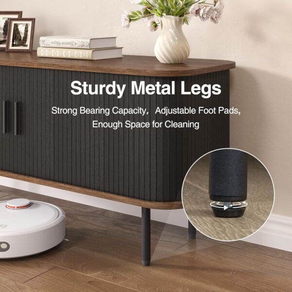 63" Modern Fluted TV Stand for TVs up to 75 Inch , Gaming Entertainment Center with Tambour Slatted Sliding Doors and Storage Cabinet, Media TV Consoles Table for Living Room, Office, Black