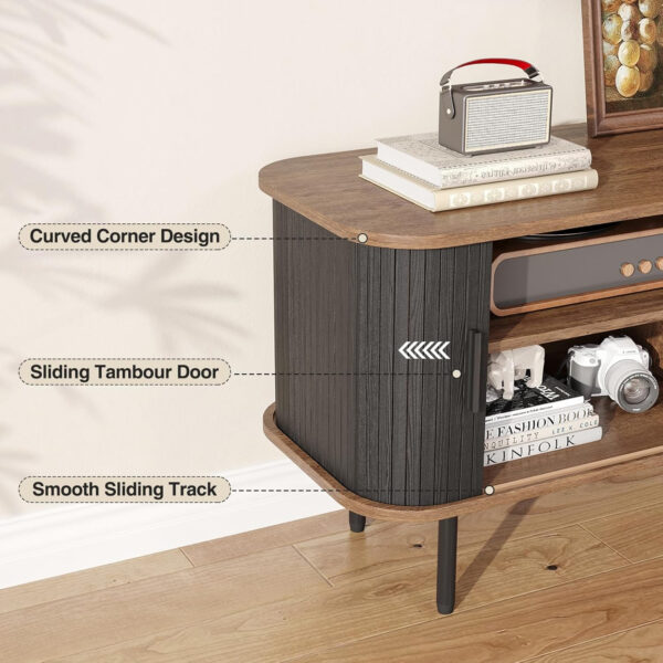 63" Modern Fluted TV Stand for TVs up to 75 Inch , Gaming Entertainment Center with Tambour Slatted Sliding Doors and Storage Cabinet, Media TV Consoles Table for Living Room, Office, Black