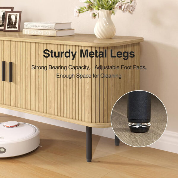 63" Modern Fluted TV Stand for TVs up to 75 Inch , Gaming Entertainment Center with Tambour Slatted Sliding Doors and Storage Cabinet, Media TV Consoles Table for Living Room, Office, Black