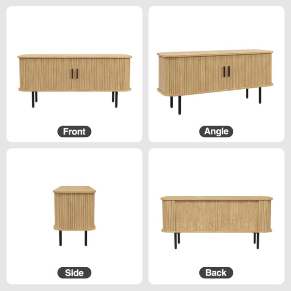 63" Modern Fluted TV Stand for TVs up to 75 Inch , Gaming Entertainment Center with Tambour Slatted Sliding Doors and Storage Cabinet, Media TV Consoles Table for Living Room, Office, Black