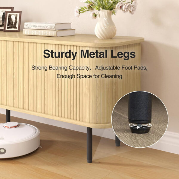 63" Modern Fluted TV Stand for TVs up to 75 Inch , Gaming Entertainment Center with Tambour Slatted Sliding Doors and Storage Cabinet, Media TV Consoles Table for Living Room, Office, Black