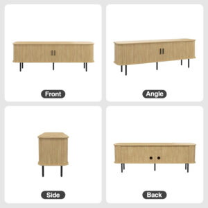 63" Modern Fluted TV Stand for TVs up to 75 Inch , Gaming Entertainment Center with Tambour Slatted Sliding Doors and Storage Cabinet, Media TV Consoles Table for Living Room, Office, Black