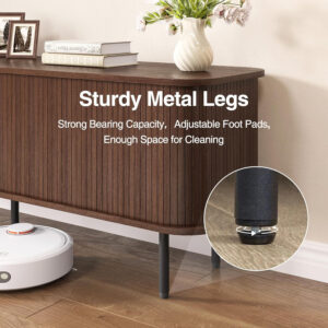 63" Modern Fluted TV Stand for TVs up to 75 Inch , Gaming Entertainment Center with Tambour Slatted Sliding Doors and Storage Cabinet, Media TV Consoles Table for Living Room, Office, Black