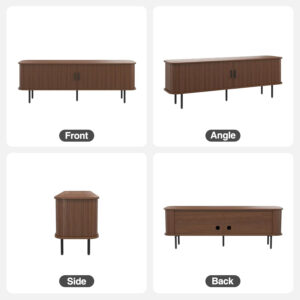 63" Modern Fluted TV Stand for TVs up to 75 Inch , Gaming Entertainment Center with Tambour Slatted Sliding Doors and Storage Cabinet, Media TV Consoles Table for Living Room, Office, Black