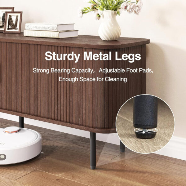 63" Modern Fluted TV Stand for TVs up to 75 Inch , Gaming Entertainment Center with Tambour Slatted Sliding Doors and Storage Cabinet, Media TV Consoles Table for Living Room, Office, Black