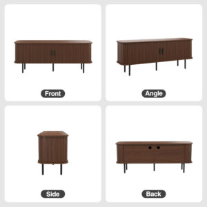 63" Modern Fluted TV Stand for TVs up to 75 Inch , Gaming Entertainment Center with Tambour Slatted Sliding Doors and Storage Cabinet, Media TV Consoles Table for Living Room, Office, Black