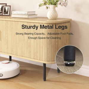 63" Modern Fluted TV Stand for TVs up to 75 Inch , Gaming Entertainment Center with Tambour Slatted Sliding Doors and Storage Cabinet, Media TV Consoles Table for Living Room, Office, Black