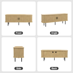 63" Modern Fluted TV Stand for TVs up to 75 Inch , Gaming Entertainment Center with Tambour Slatted Sliding Doors and Storage Cabinet, Media TV Consoles Table for Living Room, Office, Black