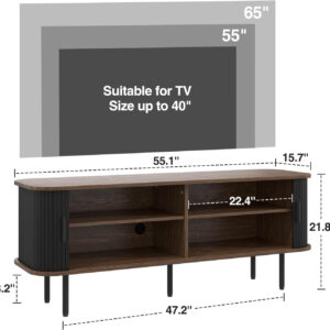 63" Modern Fluted TV Stand for TVs up to 75 Inch , Gaming Entertainment Center with Tambour Slatted Sliding Doors and Storage Cabinet, Media TV Consoles Table for Living Room, Office, Black