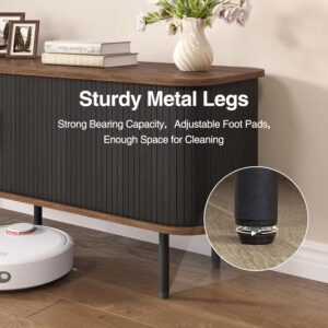 63" Modern Fluted TV Stand for TVs up to 75 Inch , Gaming Entertainment Center with Tambour Slatted Sliding Doors and Storage Cabinet, Media TV Consoles Table for Living Room, Office, Black