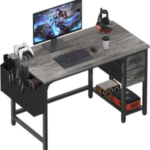 Lufeiya White Small Desk with Drawers - 40 Inch Computer Desk for Small Space Home Office, Modern Simple Study Writing Table PC Desks