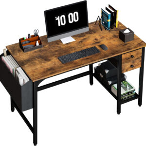 Lufeiya White Small Desk with Drawers - 40 Inch Computer Desk for Small Space Home Office, Modern Simple Study Writing Table PC Desks