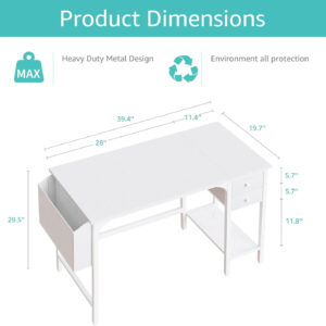 Lufeiya White Small Desk with Drawers - 40 Inch Computer Desk for Small Space Home Office, Modern Simple Study Writing Table PC Desks