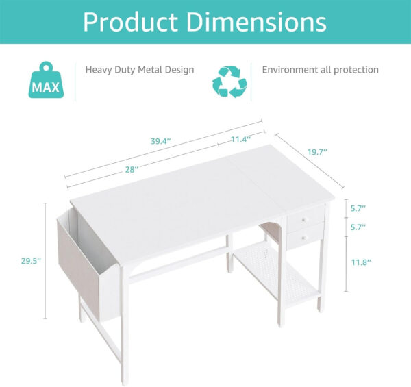 Lufeiya White Small Desk with Drawers - 40 Inch Computer Desk for Small Space Home Office, Modern Simple Study Writing Table PC Desks
