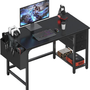 Lufeiya White Small Desk with Drawers - 40 Inch Computer Desk for Small Space Home Office, Modern Simple Study Writing Table PC Desks