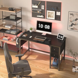 Lufeiya White Small Desk with Drawers - 40 Inch Computer Desk for Small Space Home Office, Modern Simple Study Writing Table PC Desks