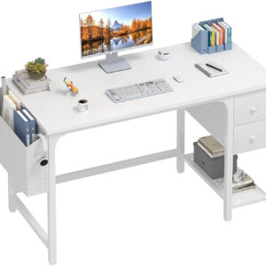 Lufeiya White Small Desk with Drawers - 40 Inch Computer Desk for Small Space Home Office, Modern Simple Study Writing Table PC Desks