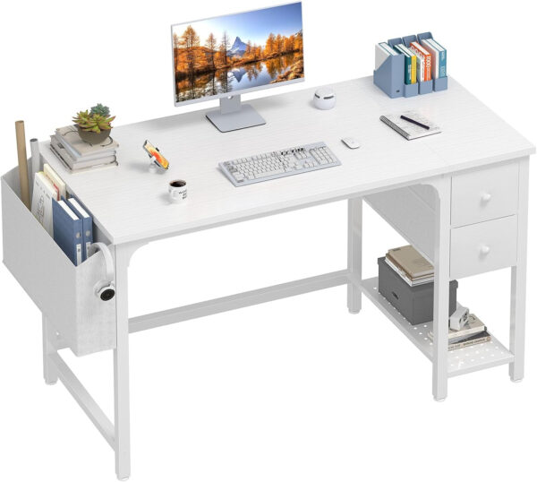 Lufeiya White Small Desk with Drawers - 40 Inch Computer Desk for Small Space Home Office, Modern Simple Study Writing Table PC Desks