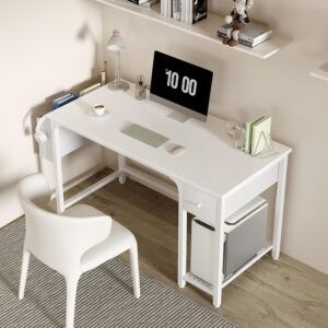 Lufeiya White Small Desk with Drawers - 40 Inch Computer Desk for Small Space Home Office, Modern Simple Study Writing Table PC Desks