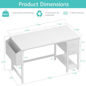 Lufeiya White Small Desk with Drawers - 40 Inch Computer Desk for Small Space Home Office, Modern Simple Study Writing Table PC Desks