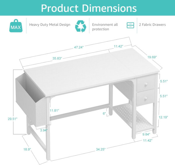 Lufeiya White Small Desk with Drawers - 40 Inch Computer Desk for Small Space Home Office, Modern Simple Study Writing Table PC Desks
