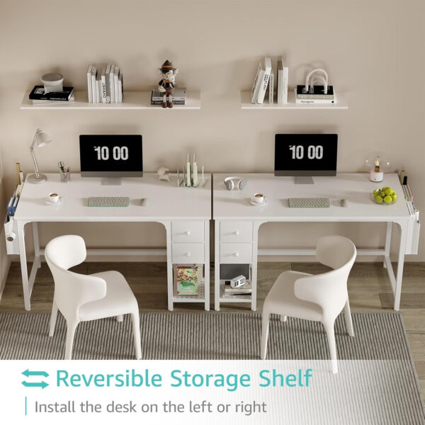 Lufeiya White Small Desk with Drawers - 40 Inch Computer Desk for Small Space Home Office, Modern Simple Study Writing Table PC Desks