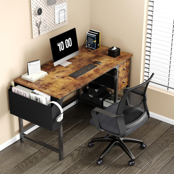 Lufeiya White Small Desk with Drawers - 40 Inch Computer Desk for Small Space Home Office, Modern Simple Study Writing Table PC Desks