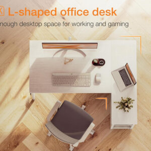 ODK 40 Inch Small L Shaped Computer Desk, Corner Desk with Reversible Storage Shelves, Modern Simple Writing Study Table with Iron Hook, White