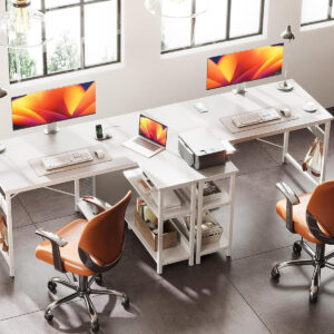 ODK 40 Inch Small L Shaped Computer Desk, Corner Desk with Reversible Storage Shelves, Modern Simple Writing Study Table with Iron Hook, White