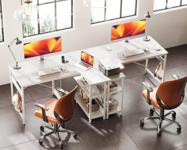 ODK 40 Inch Small L Shaped Computer Desk, Corner Desk with Reversible Storage Shelves, Modern Simple Writing Study Table with Iron Hook, White