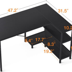 ODK 40 Inch Small L Shaped Computer Desk, Corner Desk with Reversible Storage Shelves, Modern Simple Writing Study Table with Iron Hook, White
