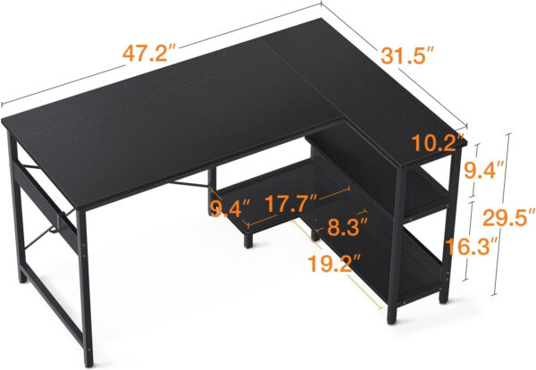 ODK 40 Inch Small L Shaped Computer Desk, Corner Desk with Reversible Storage Shelves, Modern Simple Writing Study Table with Iron Hook, White