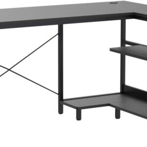 ODK 40 Inch Small L Shaped Computer Desk, Corner Desk with Reversible Storage Shelves, Modern Simple Writing Study Table with Iron Hook, White