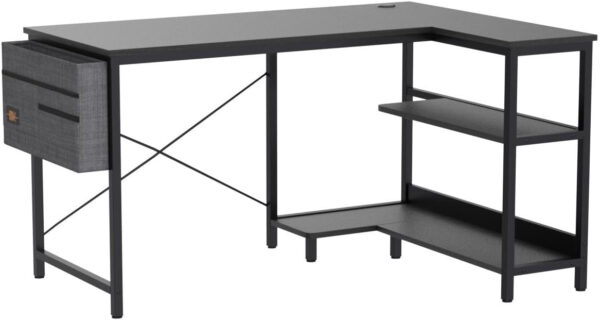 ODK 40 Inch Small L Shaped Computer Desk, Corner Desk with Reversible Storage Shelves, Modern Simple Writing Study Table with Iron Hook, White