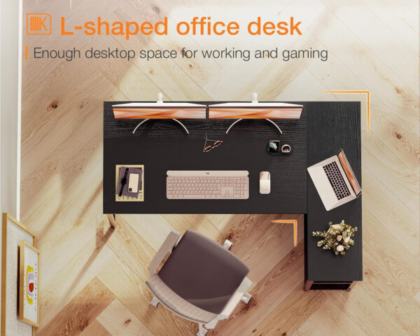 ODK 40 Inch Small L Shaped Computer Desk, Corner Desk with Reversible Storage Shelves, Modern Simple Writing Study Table with Iron Hook, White