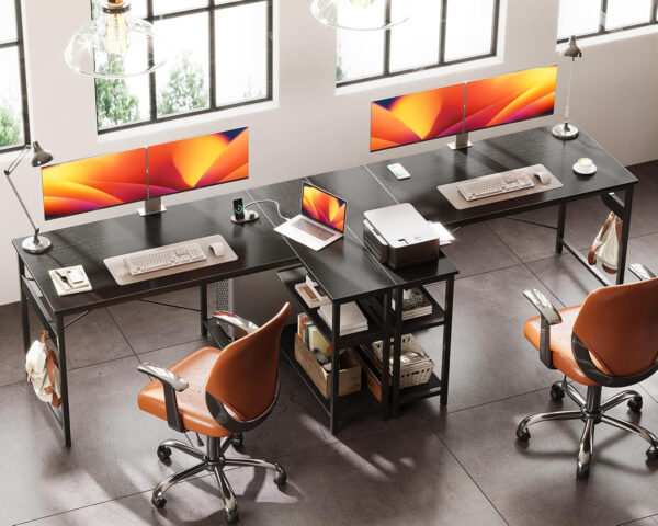 ODK 40 Inch Small L Shaped Computer Desk, Corner Desk with Reversible Storage Shelves, Modern Simple Writing Study Table with Iron Hook, White