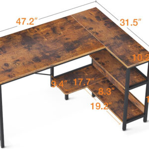 ODK 40 Inch Small L Shaped Computer Desk, Corner Desk with Reversible Storage Shelves, Modern Simple Writing Study Table with Iron Hook, White