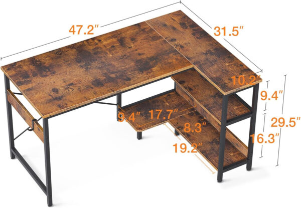 ODK 40 Inch Small L Shaped Computer Desk, Corner Desk with Reversible Storage Shelves, Modern Simple Writing Study Table with Iron Hook, White