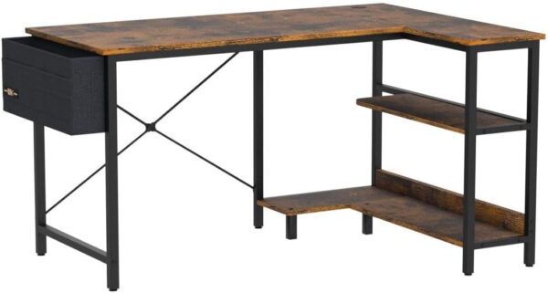 ODK 40 Inch Small L Shaped Computer Desk, Corner Desk with Reversible Storage Shelves, Modern Simple Writing Study Table with Iron Hook, White