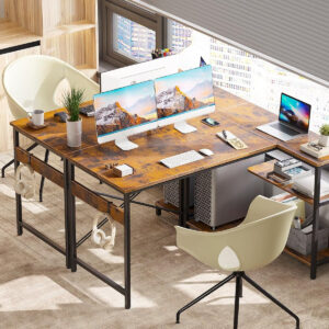 ODK 40 Inch Small L Shaped Computer Desk, Corner Desk with Reversible Storage Shelves, Modern Simple Writing Study Table with Iron Hook, White