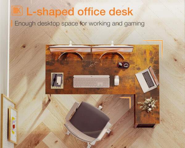 ODK 40 Inch Small L Shaped Computer Desk, Corner Desk with Reversible Storage Shelves, Modern Simple Writing Study Table with Iron Hook, White