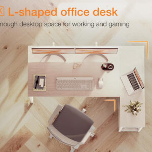 ODK 40 Inch Small L Shaped Computer Desk, Corner Desk with Reversible Storage Shelves, Modern Simple Writing Study Table with Iron Hook, White