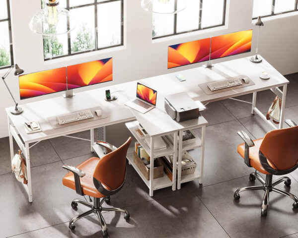 ODK 40 Inch Small L Shaped Computer Desk, Corner Desk with Reversible Storage Shelves, Modern Simple Writing Study Table with Iron Hook, White